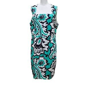 Banana‎ Republic Milly Collection Eden Rock Printed Dress Teal Lined Size 14